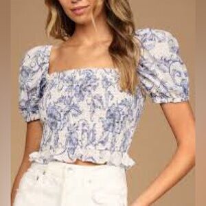 Fresh Favorite White Floral Print Puff Sleeve Crop Top